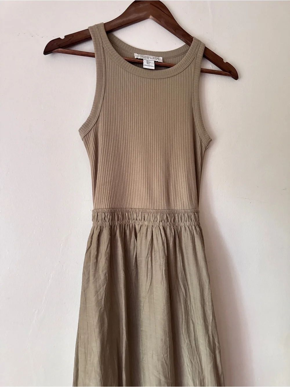 Rachel Zoe Olive Green Ribbed Tank & Flowing Midi Skirt Dress - Size S - Picture 3 of 6